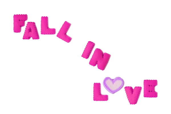Text Fall Love Hláskovaný Fialovými Abecedními Sušenkami Fialovými Bonbóny Bílém — Stock fotografie