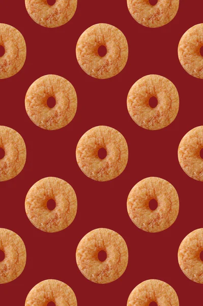 Padrão Donuts Canela Fundo Vermelho Groselha — Fotografia de Stock