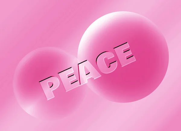 Ilustracja Gradientowych Różowych Kul Różnych Rozmiarów Słowem Pokój — Zdjęcie stockowe