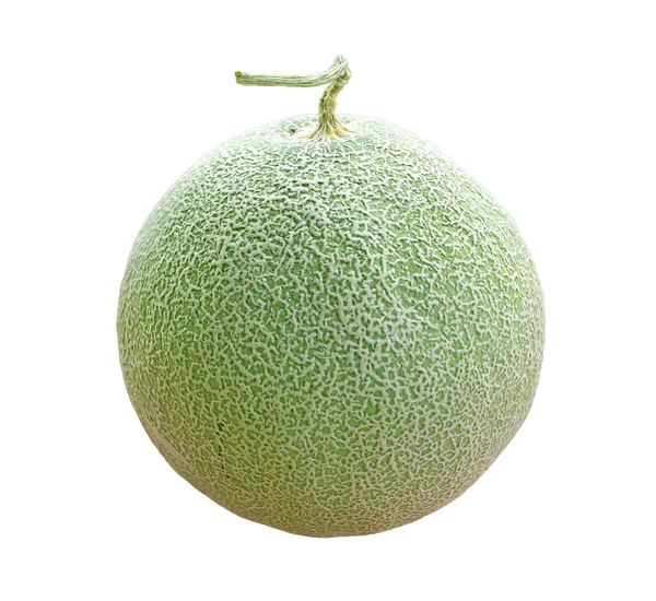 Frische Reife Muskatmelone Oder Cantaloupe Melone Frucht Mit Stiel Isoliert — Stockfoto