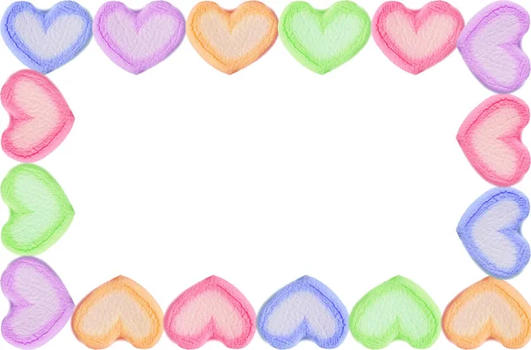 Romantisk Ram Pastell Färgade Hjärta Formade Marshmallow Godis Vit Bakgrund — Stockfoto