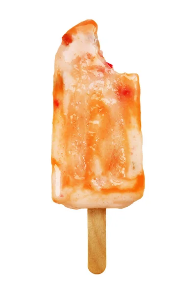 Kousnutá Pomeranč Jogurt Zmrzlina Bar Izolované Bílém Pozadí — Stock fotografie