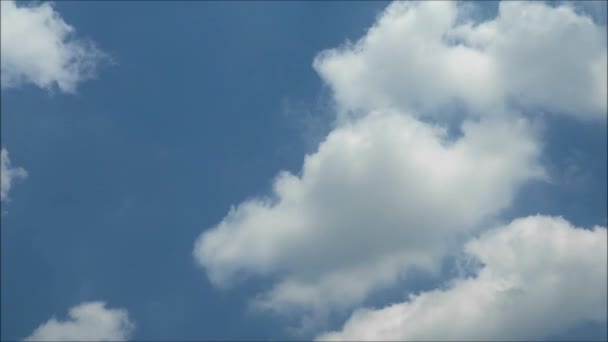 Білі Пухнасті Хмари Течуть Блакитному Сонячному Небі Час Лапсе Кадри — стокове відео