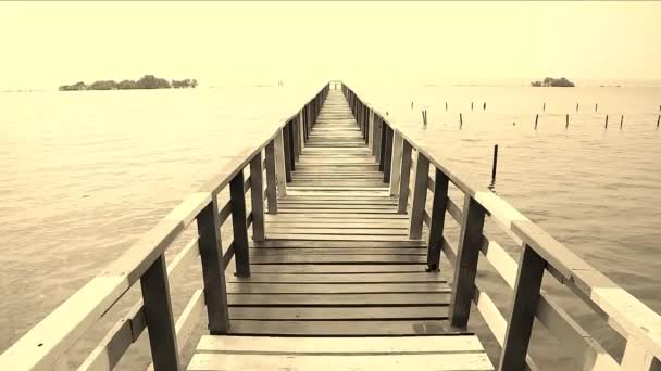 Footage Boardwalk Bridge Sea Sepia Tone — Stock Video
