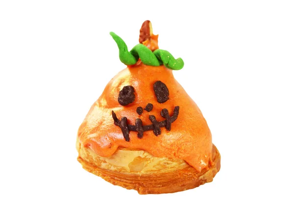 Halloween Jack Linterna Calabaza Forma Azúcar Esmaltado Croissant Aislado Sobre — Foto de Stock