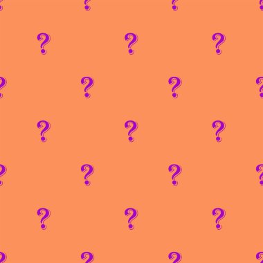 Turuncu havuç zemininde parlak mor soru işaretleri.