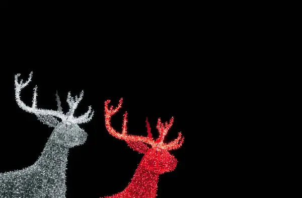 Argento Rosso Illuminato Renna Natale Forma Decorazione Esterna Luci Sfondo — Foto Stock