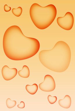 Gradyan Turuncu Arkaplan Üzerine 3D Çeşitli Boyutlu Kalpler Örnekleri