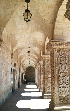 Iglesia de la Compania 'nın muhteşem manastırı ya da Arequipa, Peru, Güney Amerika' daki İsa Cemiyeti Kilisesi