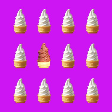 Çikolata kaplı dondurma külahlı Vanilla Soft Servisi Mor Arkaplan desenli