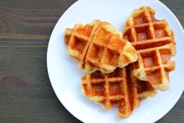 Plate of Croffles, a Tasty Hybrid Puff Pastry Made by Baking Croissant Dough on Waffle Pan