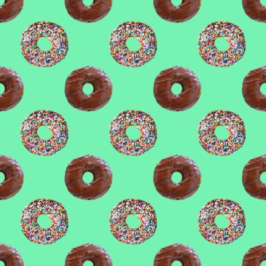 Nane Yeşili Arkaplanda Çikolata kaplı Donutların Kusursuz İki Tipi