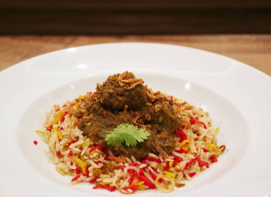 Flavorful Beef Stew on Spiced Mandi Basmati Rice clipart