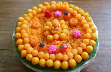 Delectable Assorted Auspicious Thai Traditional Desserts, Their Main Ingredient are Egg Yolks clipart