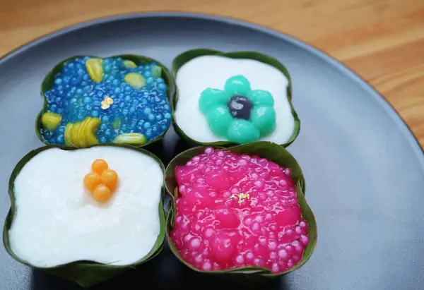 stock image Delectable Thai Coconut Pudding with Two Layers Called Khanom Tako in Traditional Version and Upside-down Version