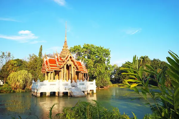 stock image Stunning Thai Ancient Style Pavilion on the Pond of Suanluang King Rama IX Park, Bangkok, Thailand