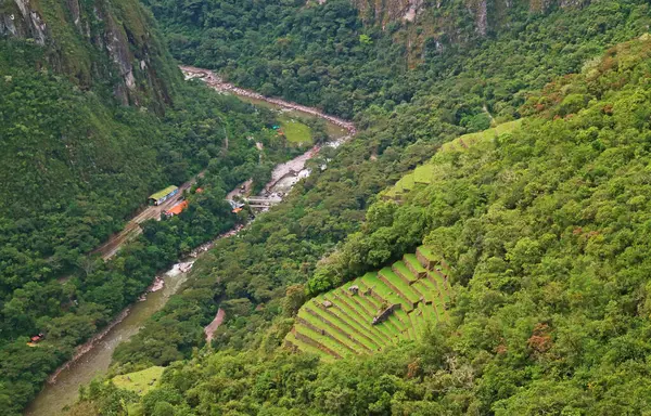 stock image Incredible Aerial View of Aguas Calientes Town from Mt. Huayna Picchu, Machu Picchu, Cusco Region, Peru, South America