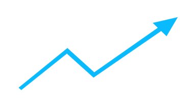 İzole edilmiş arkaplanda artan bir kavram için gökyüzü mavisi ok grafiği