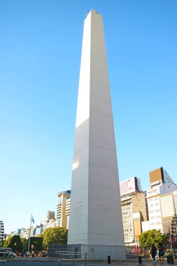 The Obelisk of Buenos Aires or Obelisco de Buenos Aires, a National Historic Monument and Icon of Buenos Aires, Argentina, South America