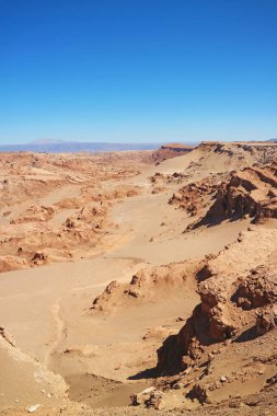 Atakama Çölü, Los Flamencos Ulusal Rezervi, Kuzey Şili, Güney Amerika 'da Ay Vadisi veya Valle de la Luna İnanılmaz Kaya oluşumları
