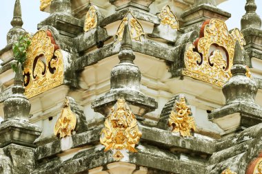 Chaiya 'nın Si Wichai İmparatorluğu, Surat Thani Eyaleti, Tayland' da inşa ettiği Wat Phra Borommada Antik Mahayana Budist Tarzı Pagoda 'nın ayrıntıları