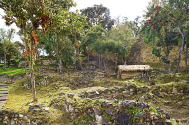 Amazonas Bölgesi, Peru, Güney Amerika Dağları 'ndaki Kuelap Kalesi Kompleksindeki Antik Taş Kale Evleri