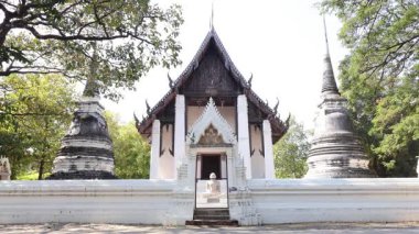 Muhteşem Wat Thammaram, Ortaçağ Budist Tapınağı Chao Phraya Nehri 'nin batı yakasında, Ayutthaya, Tayland