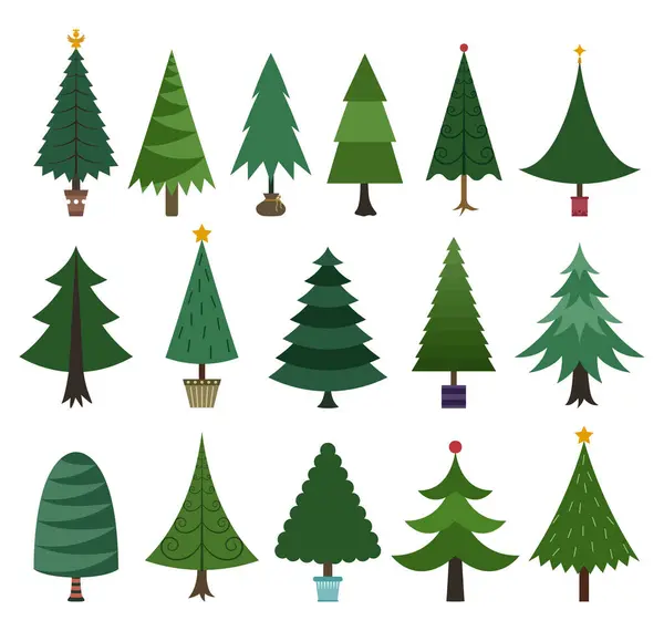 Different Christmas Tree Set Vector Illustration — Stock Vector