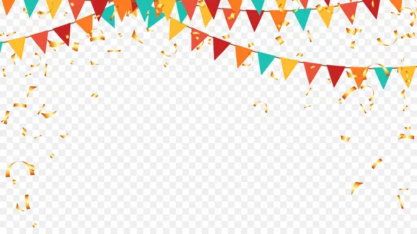 Festa Festa Papel Bandeiras Multicoloridas Fundo Com Confete Vetor Ilustração — Vetor de Stock