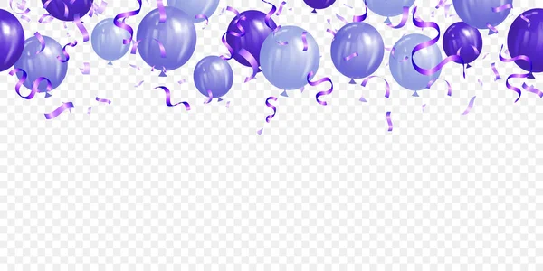 矢量插图惊喜派对飞行紫色现实气球紫色 招贴画 横幅模板 — 图库矢量图片