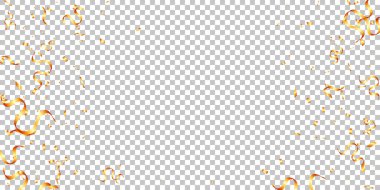 Soyut altın konfeti ve kurdeleler kutlama partisi için şeffaf arka plan vektörüne düşüyor