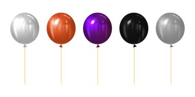 Beyaz arka planda bayram süsleri ve parti için korkunç hava balonları.
