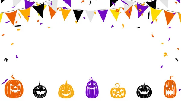 Ilustração Vetorial Halloween Partido Quadro Bandeira Confete Elemento Abóbora Fundo —  Vetores de Stock