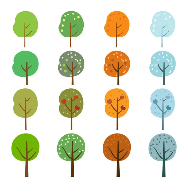 Ensemble Quatre Saisons Arbre Forêt Plate Illustrent Nature Des Sujets — Image vectorielle