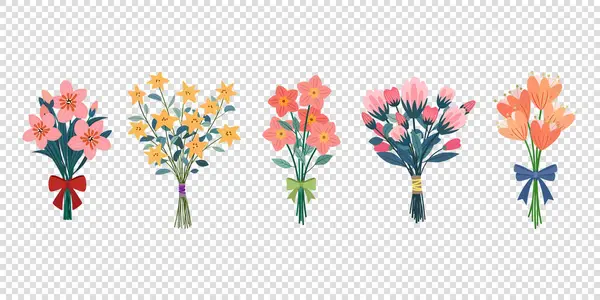 Presente Coleção Primavera Buquê Flores Verão Isolado Transparência Ilustração Vetor — Vetor de Stock