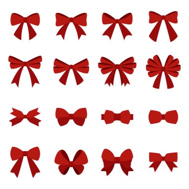 Dekoratif kırmızı yay dekorasyon hediye partisi için arka planda izole edilmiş vektör çizimi