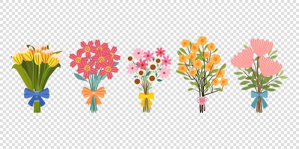 Collection Fleurs Sauvages Jardin Floraison Isolé Sur Fond Transparent Bouquet — Image vectorielle