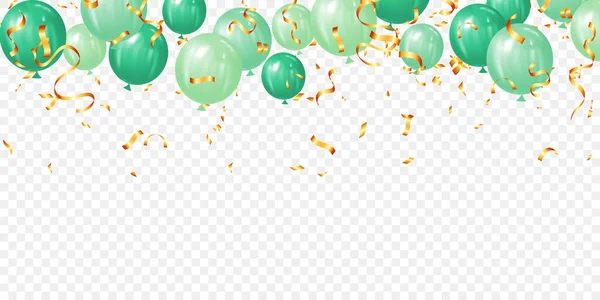 Balões Verdes Realista Festa Bandeira Ilustração Vetorial Grande Abertura Cartão — Vetor de Stock