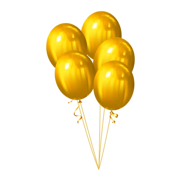 Bunch Gold Balloons Vector Illustration Isolated White Background — Stock Vector