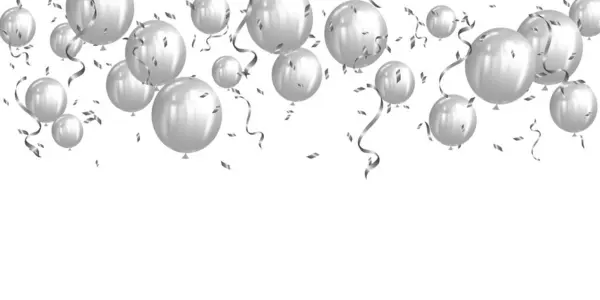 Illustration Von Silbernen Luftballons Konfetti Und Bändern Feier Hintergrundvorlage Für — Stockvektor