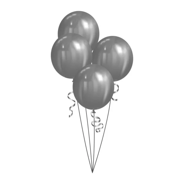 Silberne Heliumballons Mit Reflexion Für Karte Party Design Flyer Poster — Stockvektor