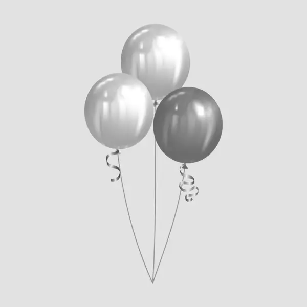 Bunch Silver Balloons Vector Festive Illustration Flying Realistic Gray Background — Stock Vector