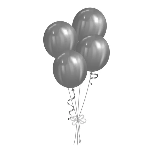 Bündel Realistischer Grauer Luftballons Und Bänder Vektor Illustration Für Dekor — Stockvektor