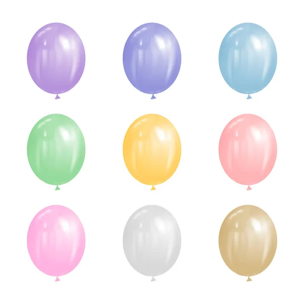 Set Van Regenboog Pastel Kleur Ballonnen Geïsoleerde Vector Illustratie — Stockvector