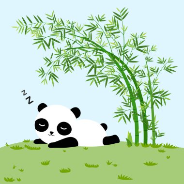 Tatlı panda uyuyor, mutlu hafta sonları vektör çizimi karalama stili.