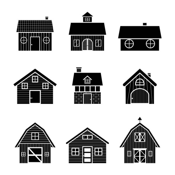 Set of silhouette barn farm and house buildings icon design element vector illustration