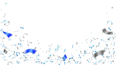 Mavi ve gümüş renkli konfeti dekorasyonu arka planda lüks parti, bayram, yıldönümü, düğün