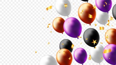 Şeffaf arkaplanda cadılar bayramı balonları. Web sitesi, afiş ve şablon çizimi EPS10 için korkunç hava balonu. olay