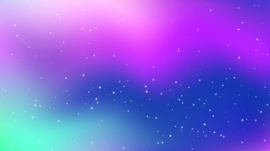 Yıldızlı arka plan, gece gökyüzü sahnesi, canlı mavi ve pembe kuzey ışıkları vektör çizimi. Aurora ışıkları