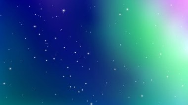 Gece yıldızlı gökyüzü mor ve yeşil renk vektör çizimi. Afiş, poster, soyut arkaplan doğal